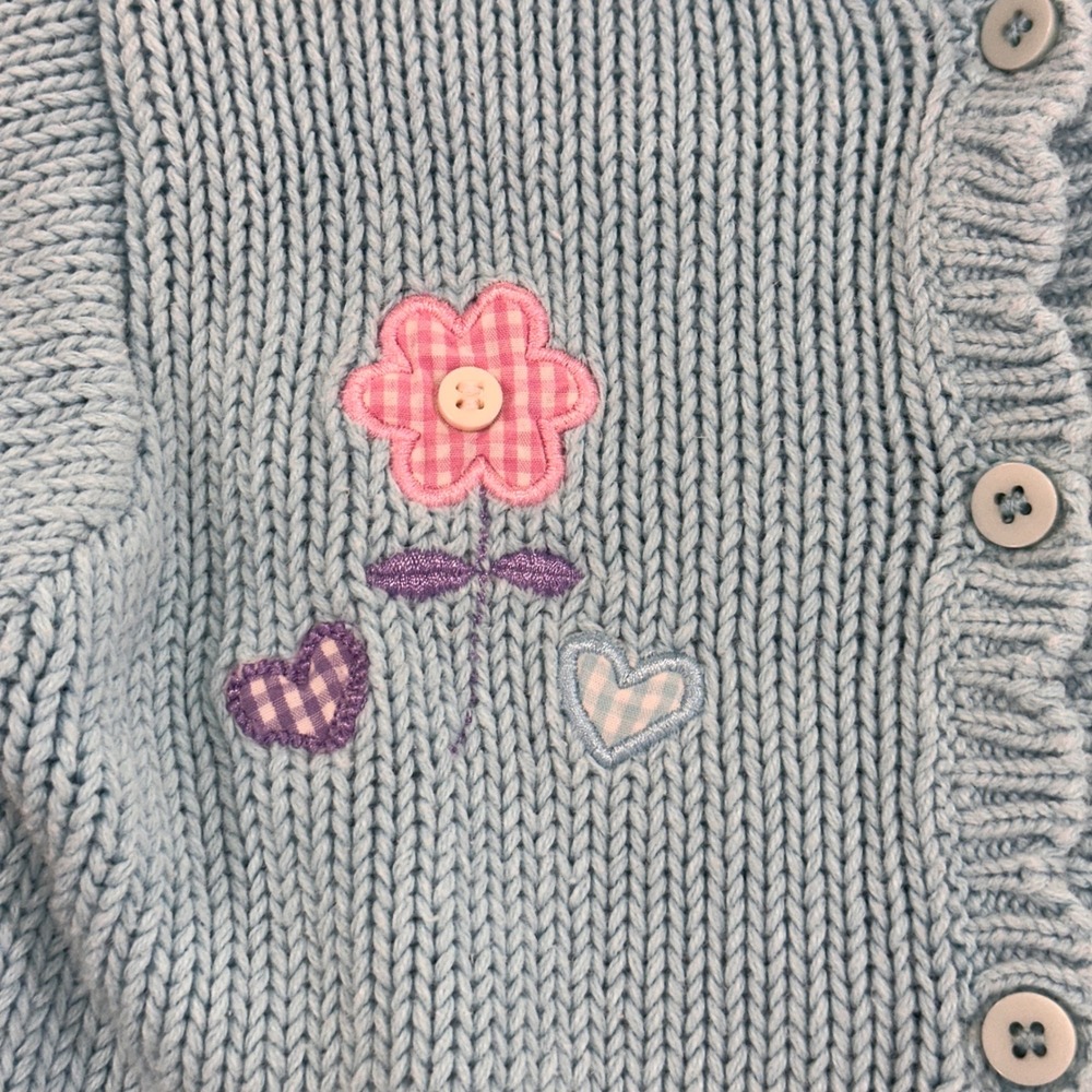 Vintage Koala Kids Embroidered Floral Cardigan Kids 36M Cotton Heart Cottagecore - Picture 3 of 7